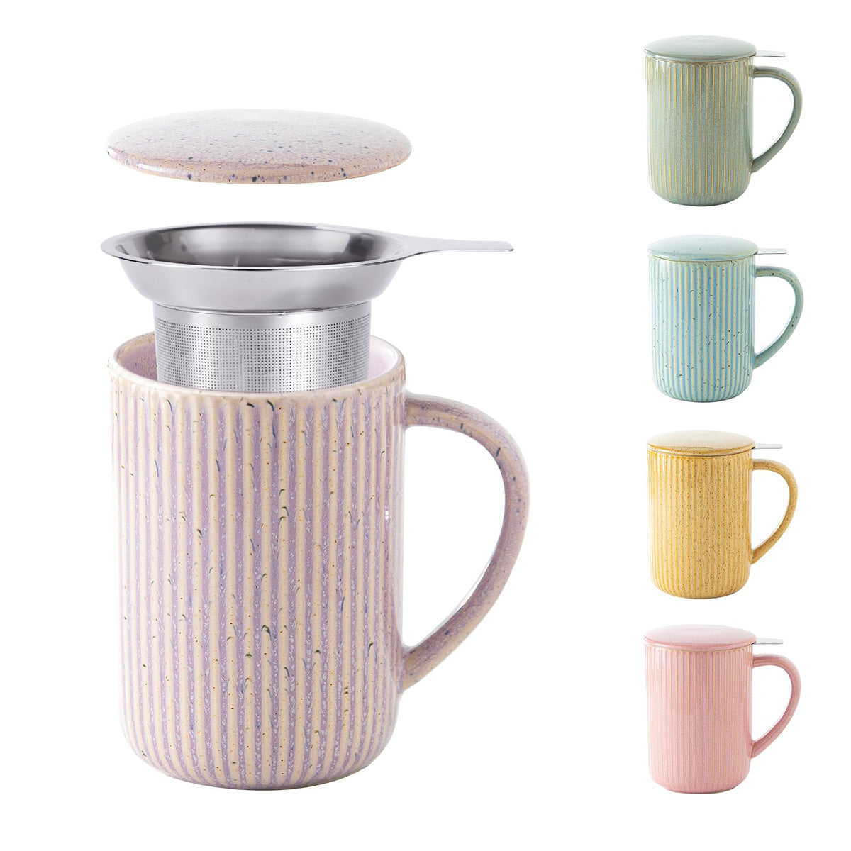 15.5oz 470ml Flambe Purple Ceramics Teacups with Infuser and Lid