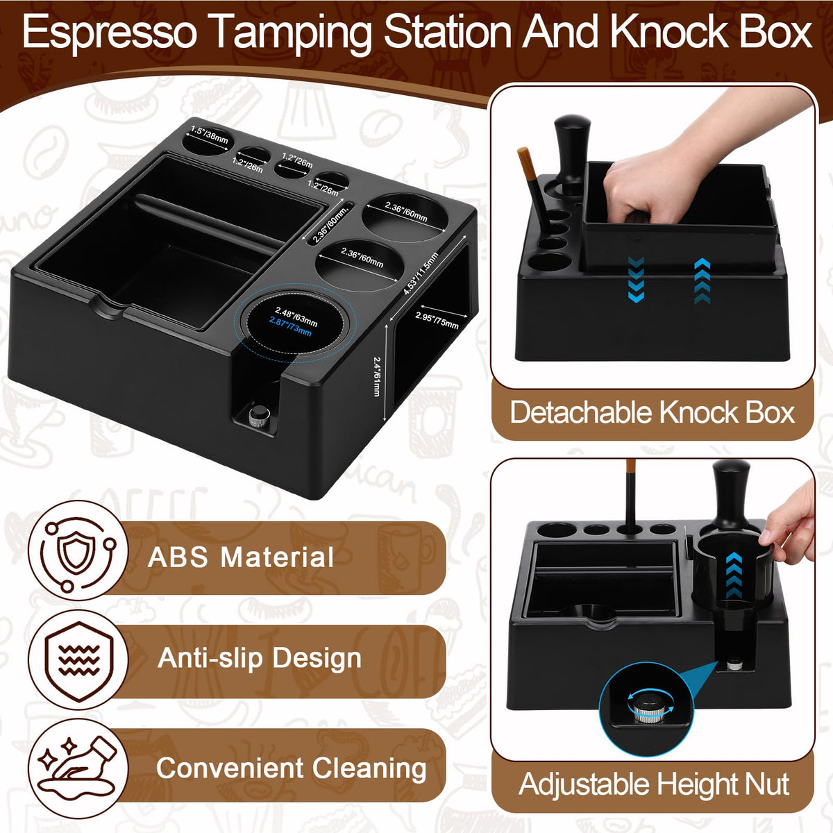 53mm Black 7 Pcs Espresso Accessories Kit with Tamping Station (7 Count)