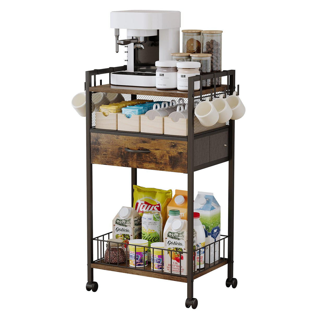 Small Coffee Bar Cart with Drawer Srorage (879.84 Ounce)