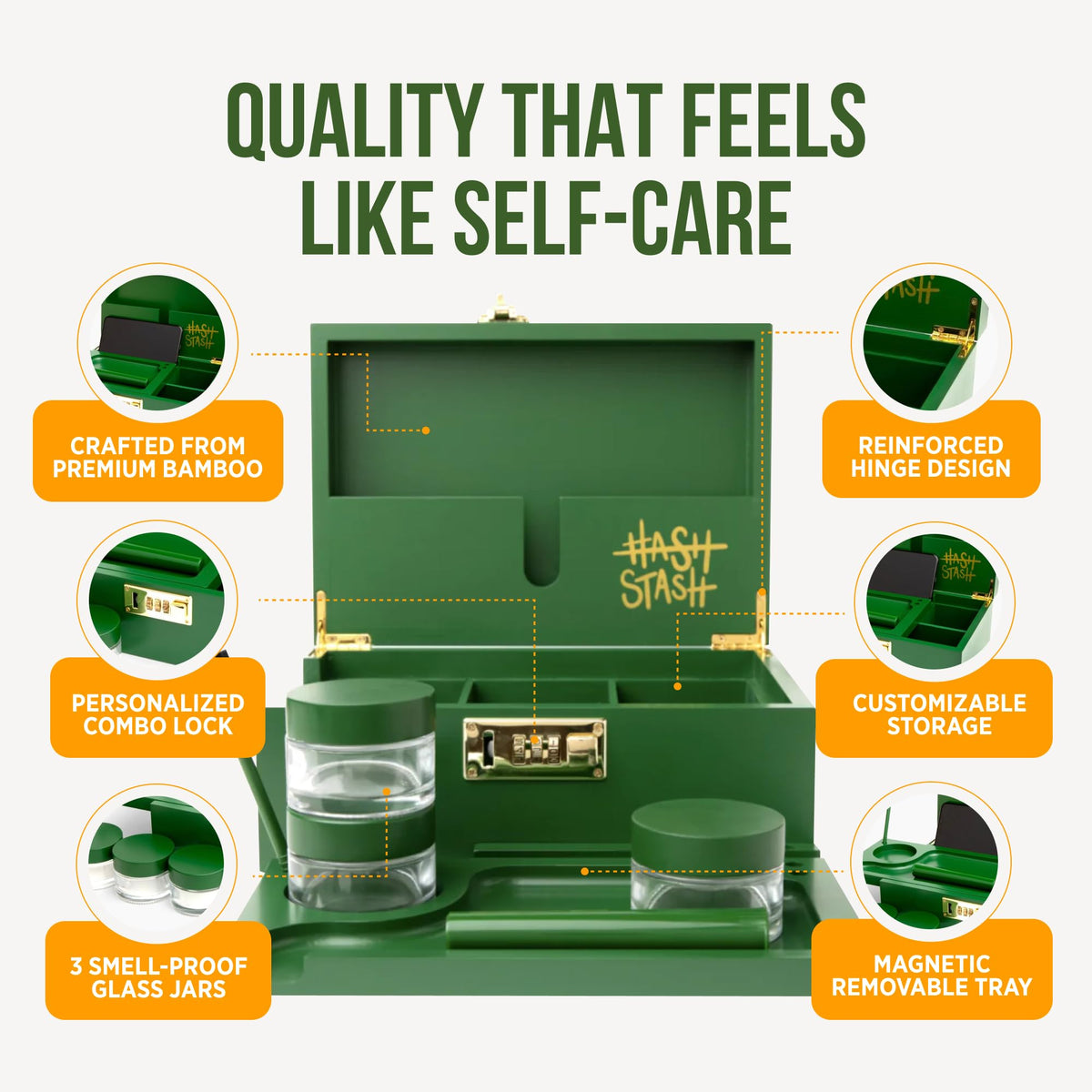 OG Large Bamboo Storage Box with Combination Lock & 3 Jars