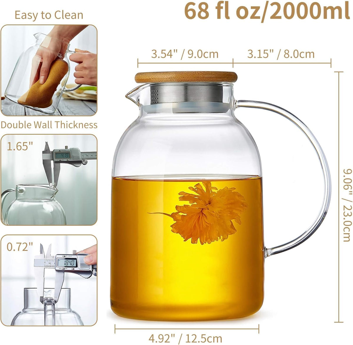 Large Glass Teapot with Infuser (68 Fl Oz)