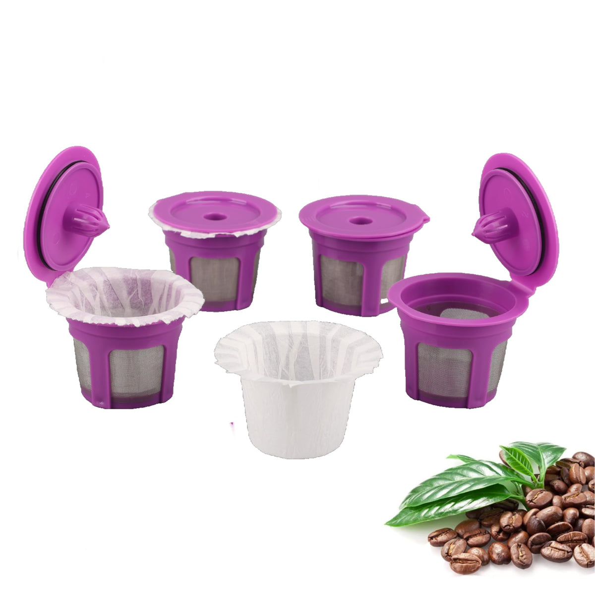 300 Count K Cup Filters Disposable with 2 Pack Reusable Coffee Pods for Keurig 2.0 and 1.0 Coffee Maker