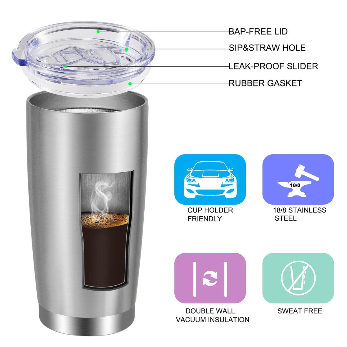 20oz Tumbler with Lid and Straw Stainless Steel Tumbler Cup Bulk Vacuum Insulated Double Wall Travel Coffee Mug Powder Coated Coffee Cup (12 Count)