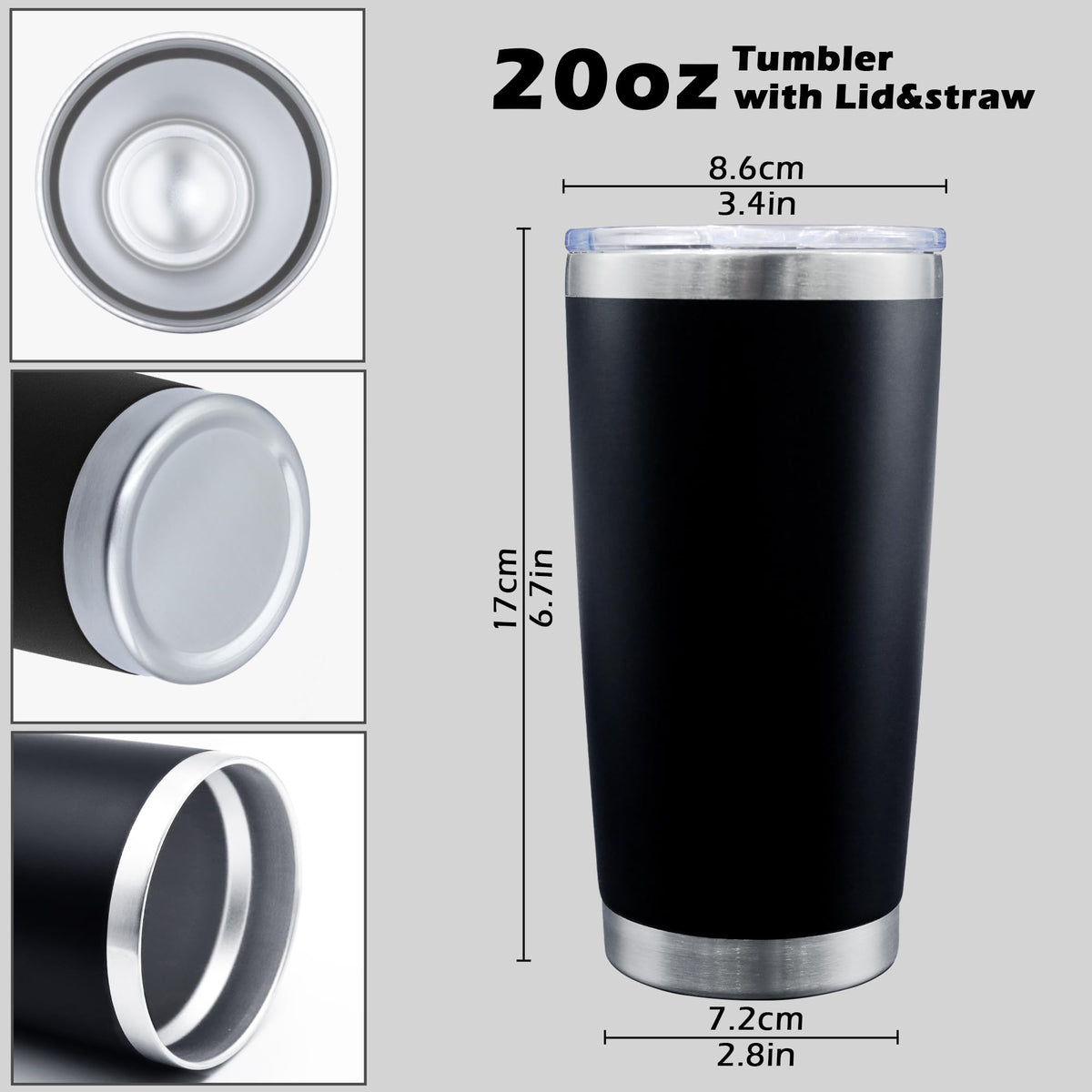 20oz Tumbler with Lid Stainless Steel Tumblers Insulated Mug Black 12P (12 Count)