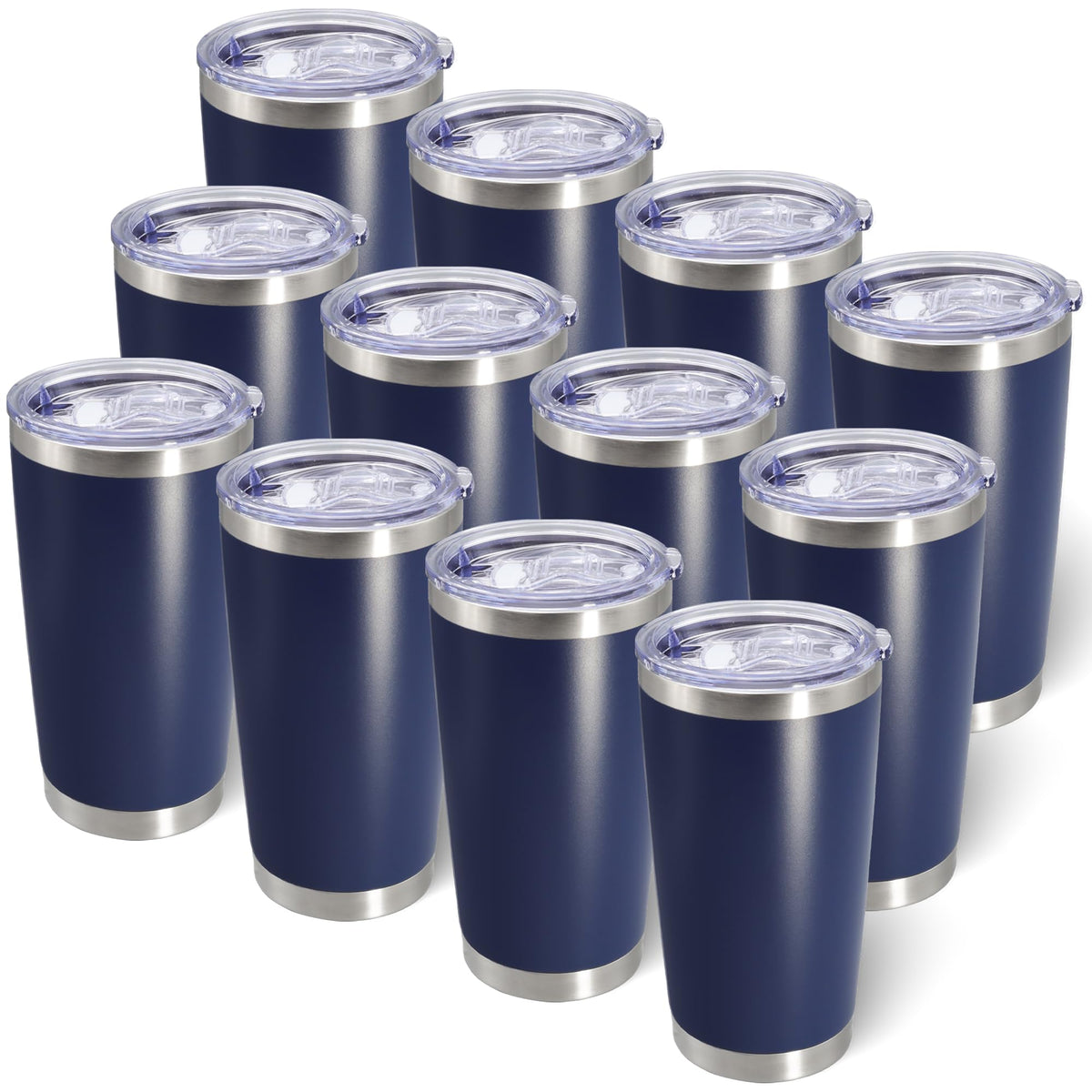 20oz Tumbler with Lid Stainless Steel Tumblers Insulated Mug Navy 12P (12 Count)