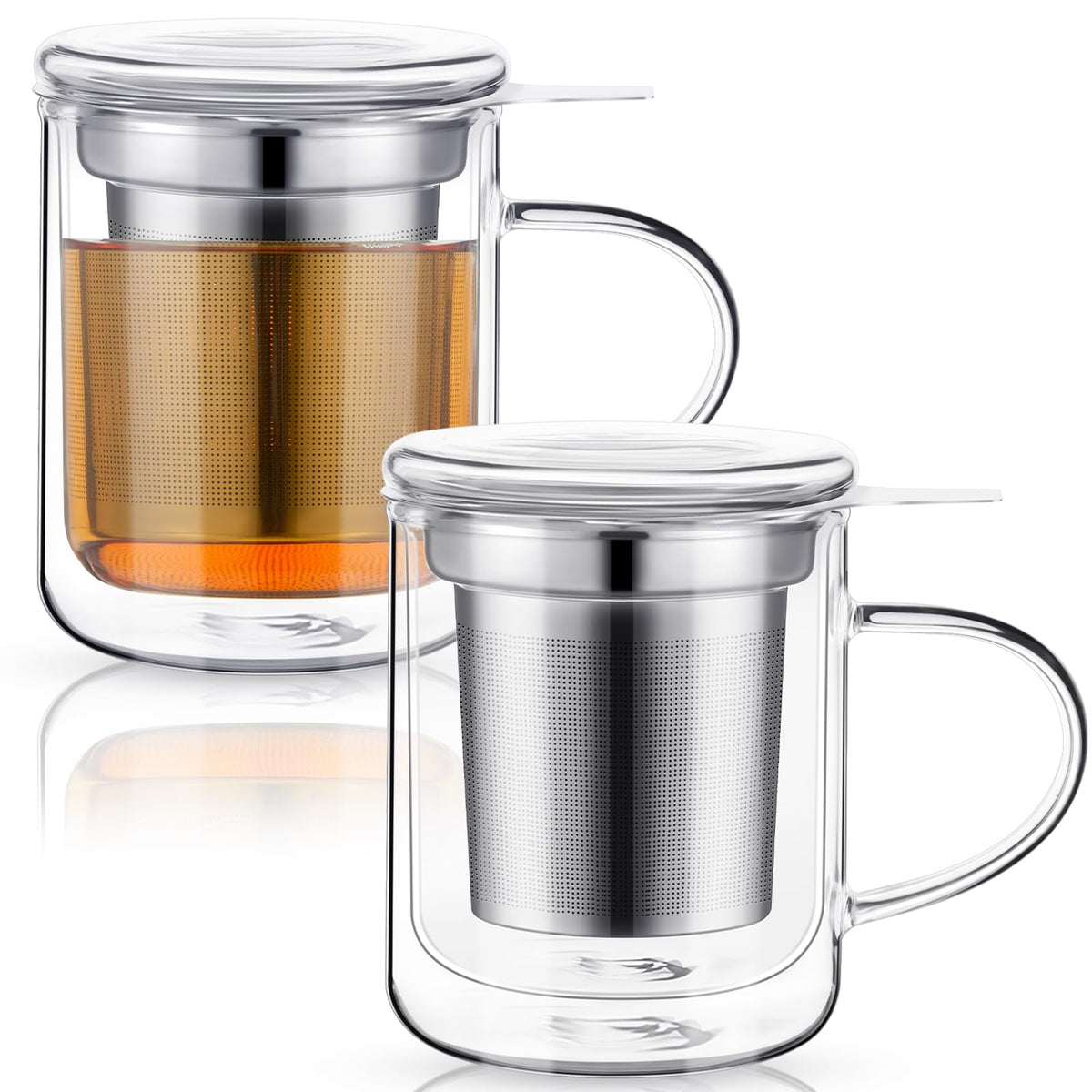 2 Pack Glass Tea Infuser Cup with Lid (2 Count)