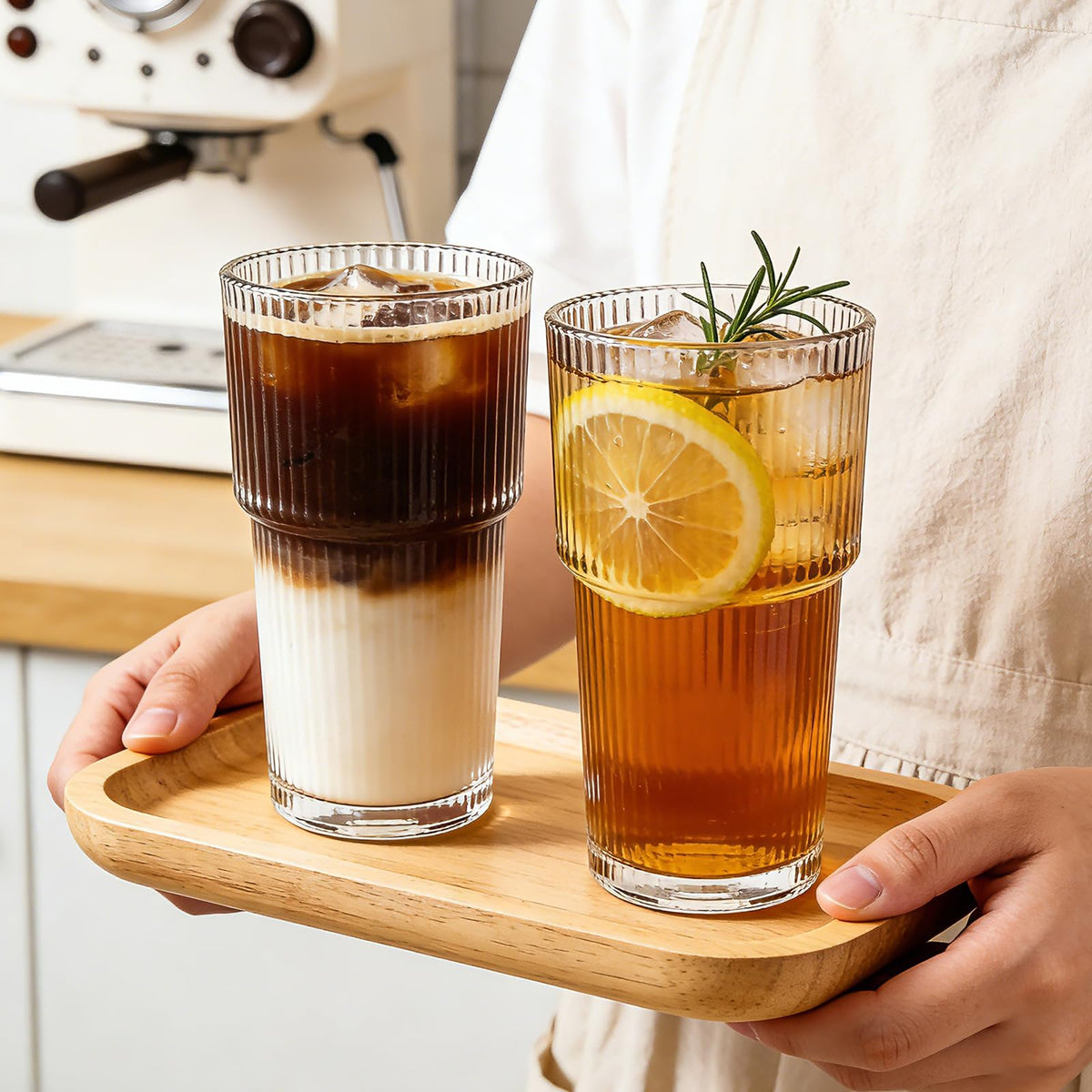 18oz Ribbed Glass Tumbler with Straw and Lid (6 Count)