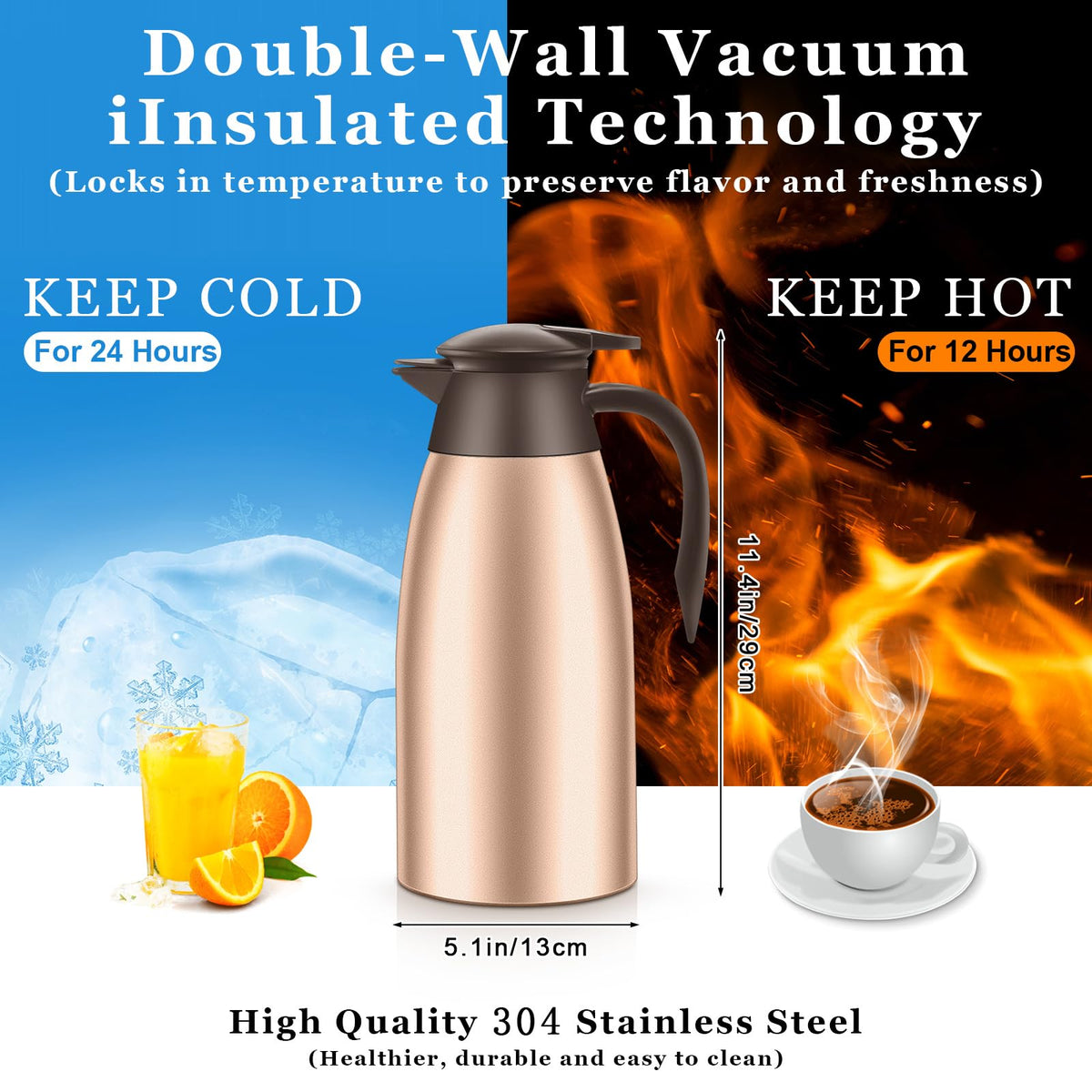 2 Pcs Thermal Coffee Carafe Insulated Stainless Steel Coffee Carafe for Hot Liquid Vacuum Thermal Pot Creamer Pitcher Dispenser with Brushes Keeping Hot Water Milk