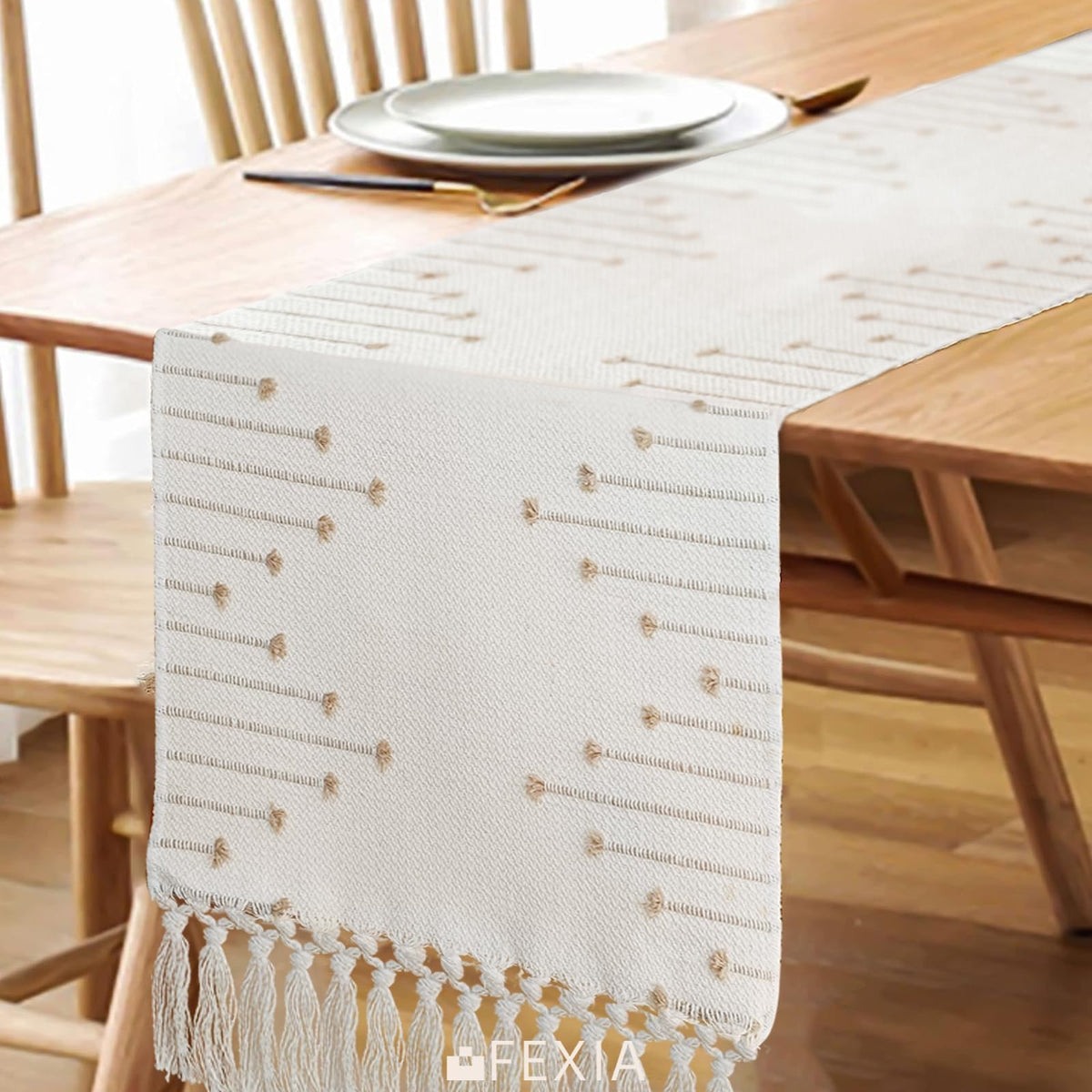 Boho Table Runner for Home Decor 12x90 Rustic Macrame Decoration (7.5 Foot)