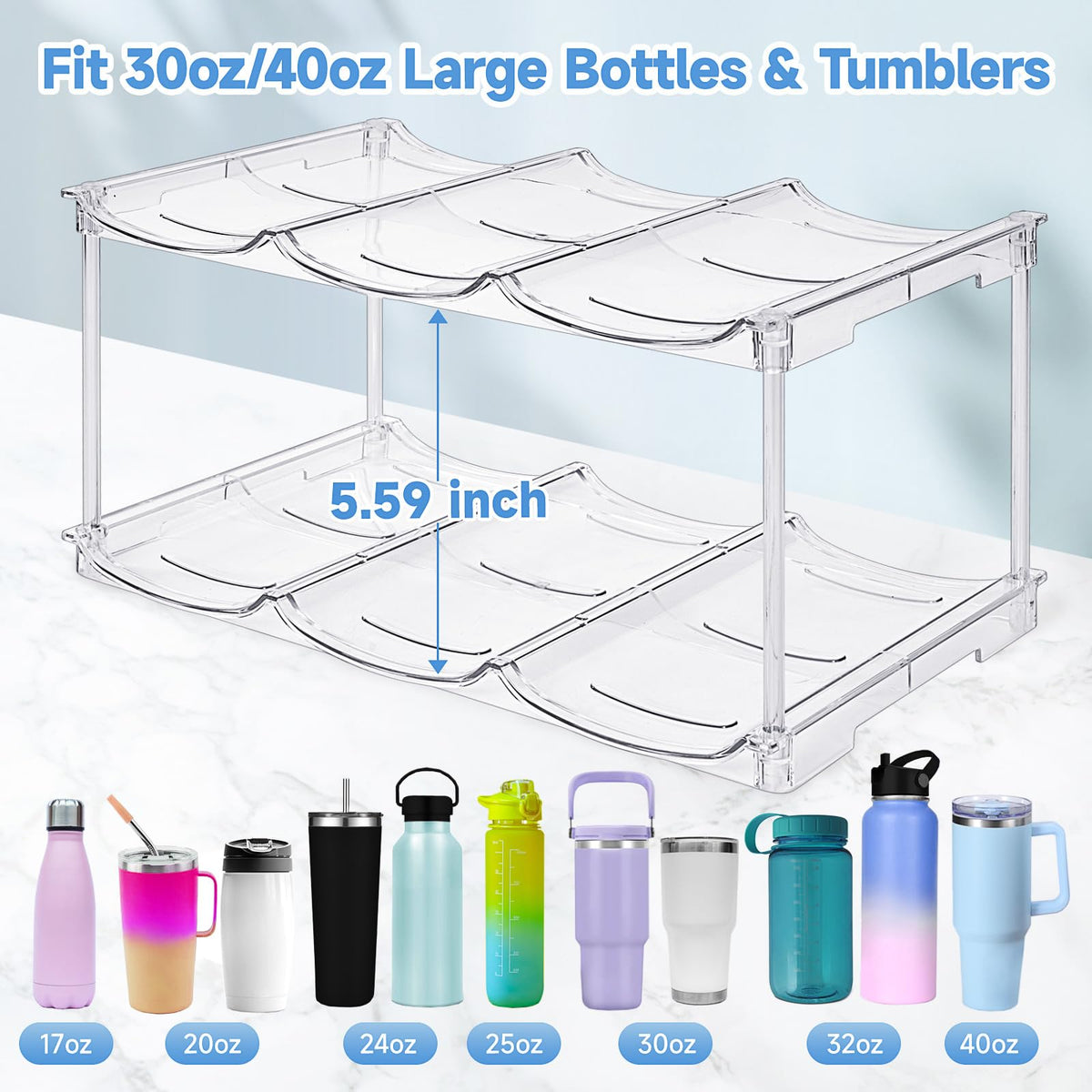 Stackable Water Bottle Organizer for Stanley 40 oz Tumbler (4 Count)