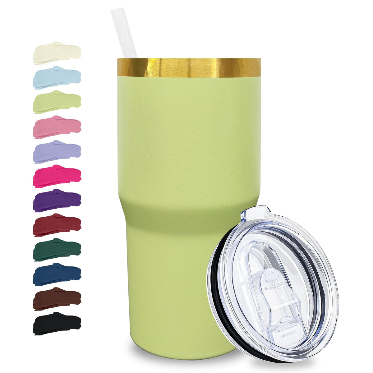 20 oz Tumbler Bulk Stainless Steel Tumblers with Lids and Straws LightGreen