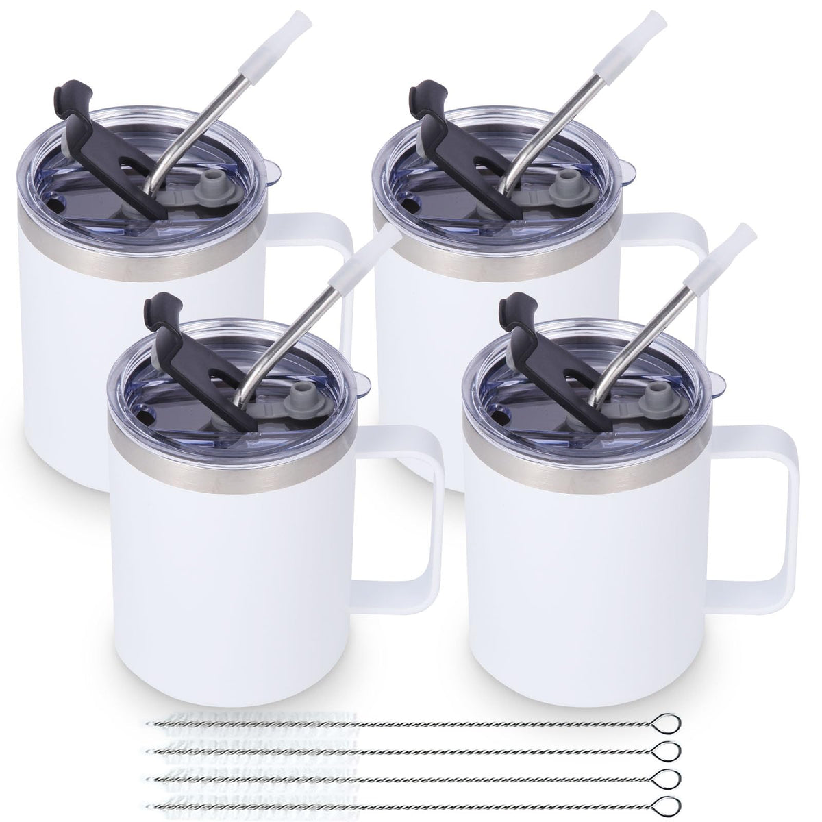 12oz Insulated Leakproof Coffee Mug with Flip & Straw Lid Bulk 4 Pack (4 Count)