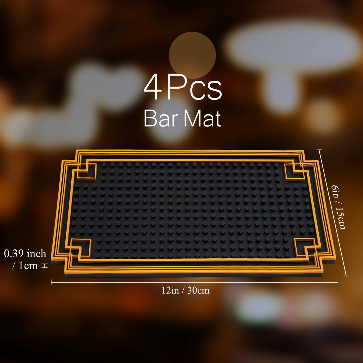 4 Pcs Bar Mat 12 x 6 Inch Non Slip Rubber Mat with Gold Border Durable Stylish Spill Cocktail Service Coffee Mats for Restaurants Barbershop Clippers Bartending (4 Count)