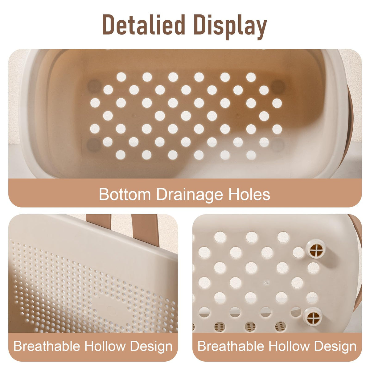 Portable Shower Caddy Basket with Handles Plastic Storage Basket Beige