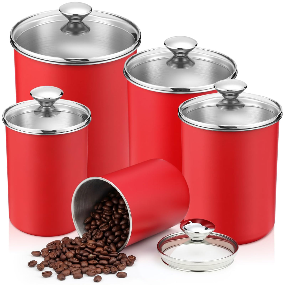 5 Pcs Stainless Steel Canister with Glass Lids Airtight Food Jar Storage Canister Set (5 Count)