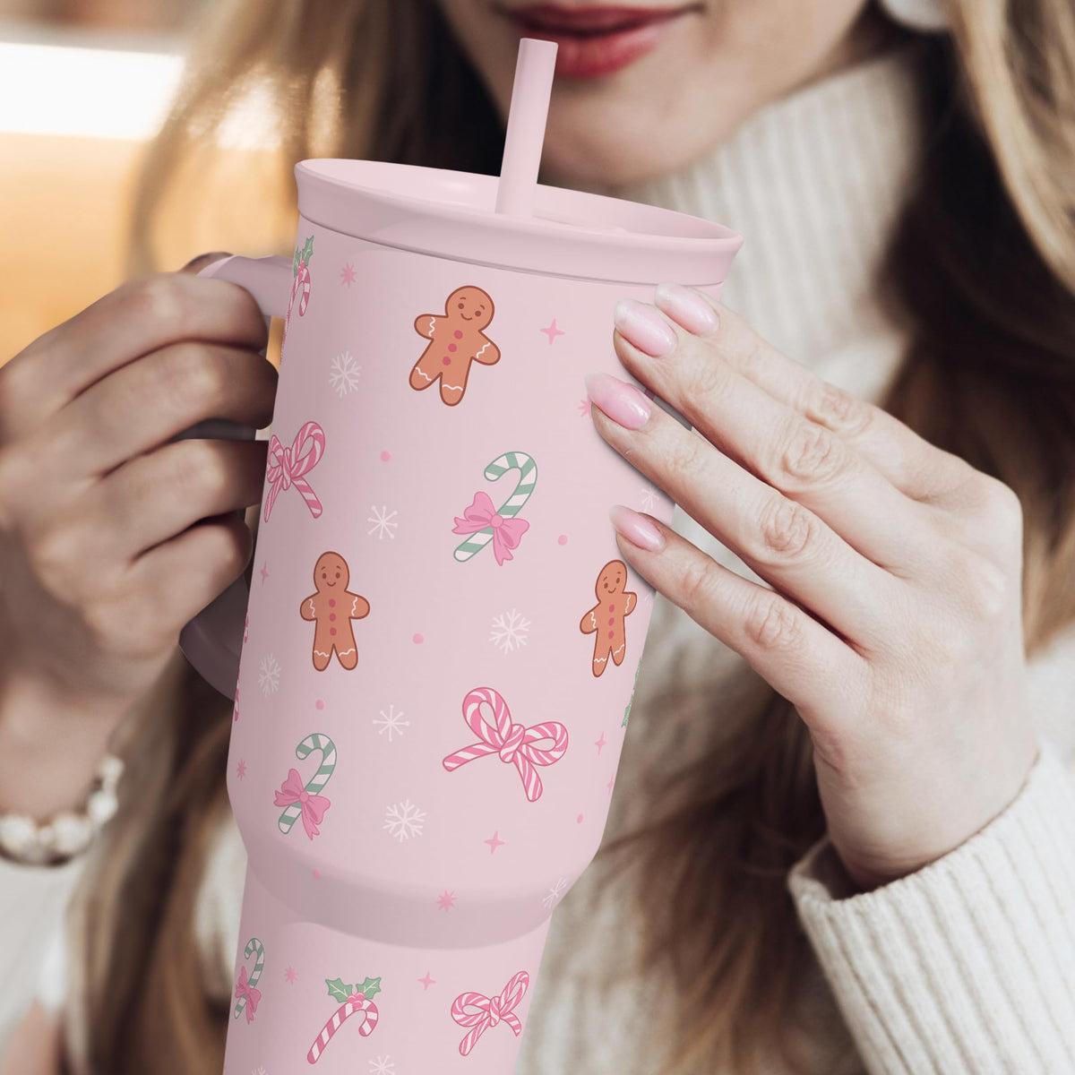 Christmas Theme 40oz Slider Tumbler with Handle and Straw