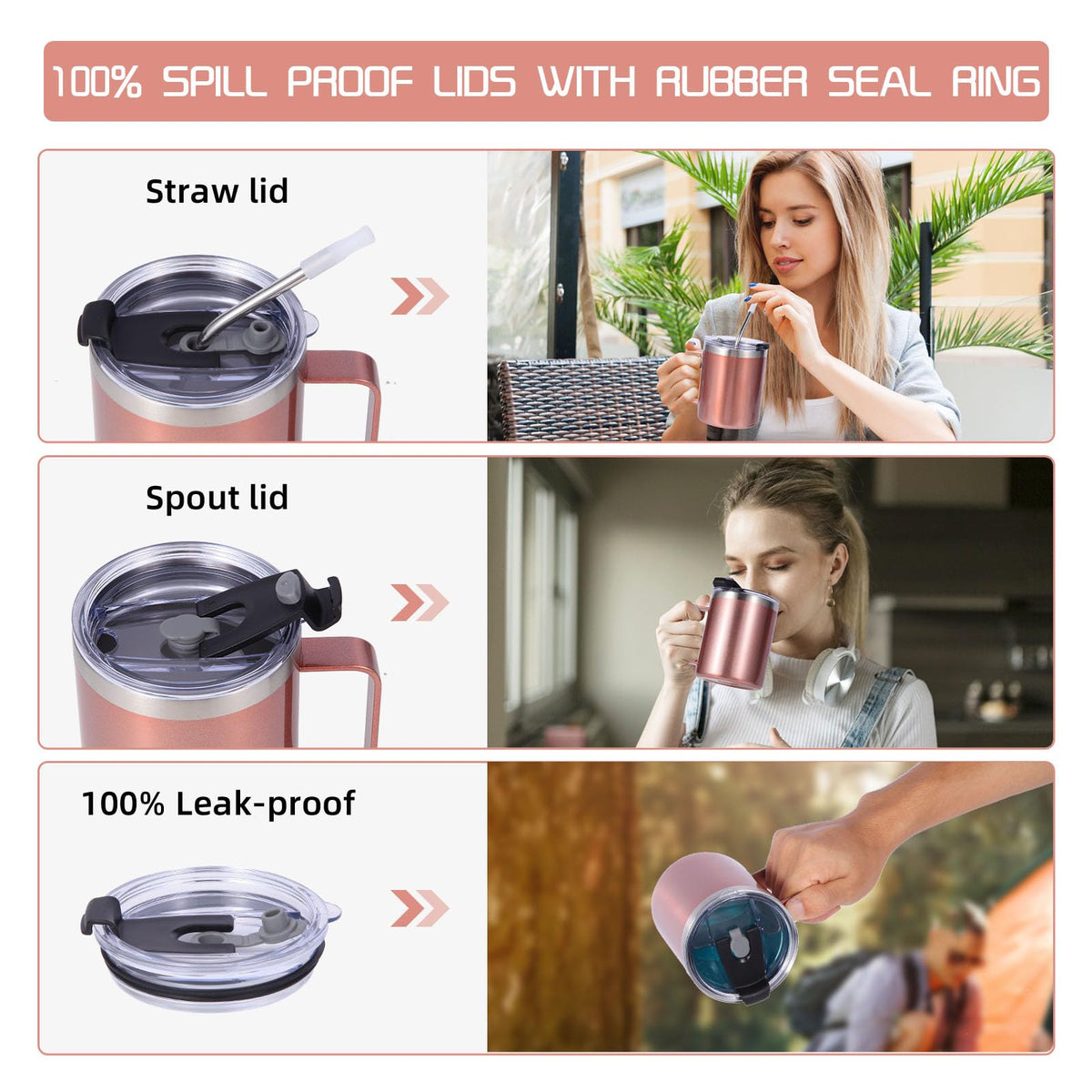 12oz Insulated Leakproof Coffee Mug with Flip & Straw Lid Bulk 4 Pack (4 Count)