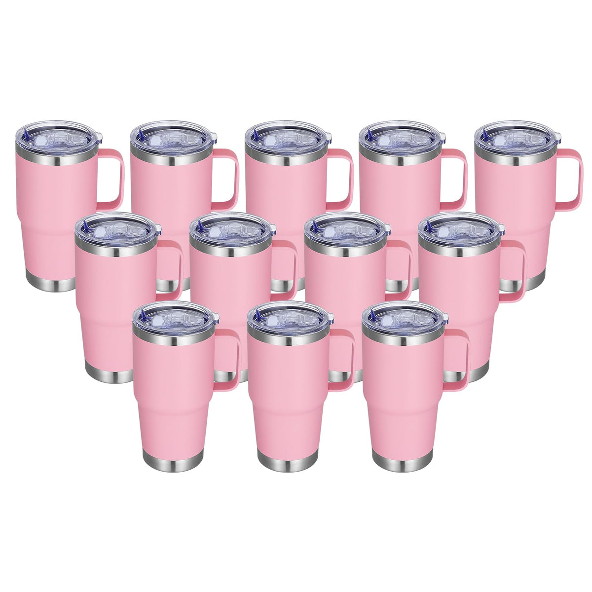 20 oz Stainless Steel Tumbler with Handle Bulk Metal Insulated Tumblers Travel Coffee Mug with Handle Double Wall Tumbler Cup with Lid and Straw (12 Count)