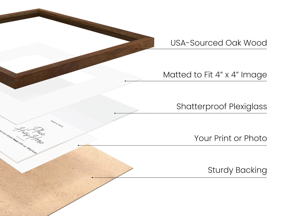 Walnut Square Frames 8" x 8" Matted to 4" x 4" (3 Count)