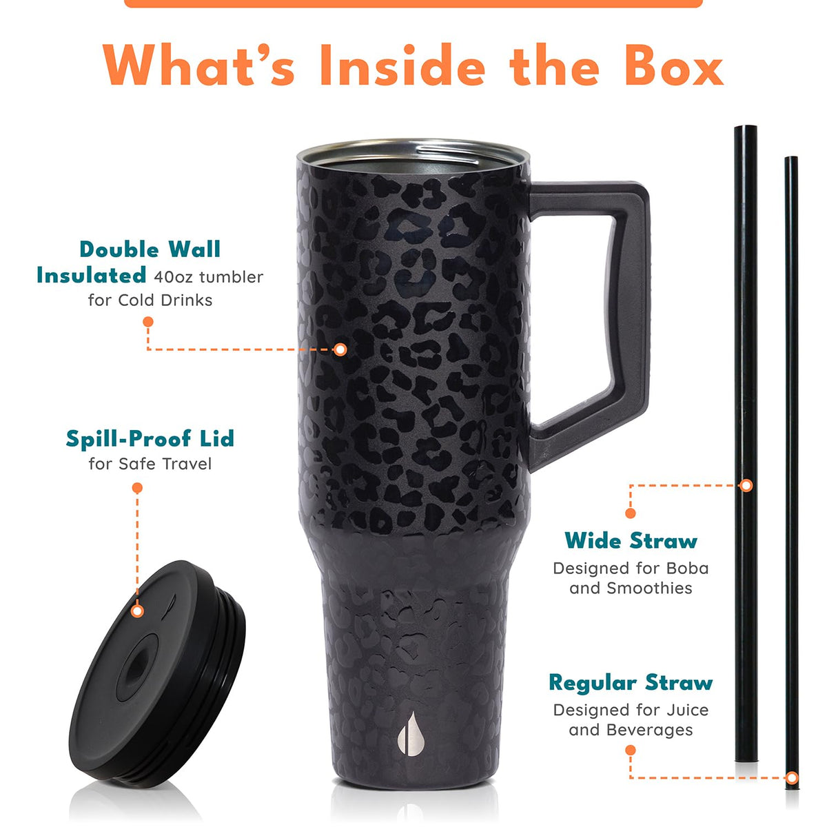 Spill Proof 40oz Insulated Tumbler with Handle & Straw Travel Mug