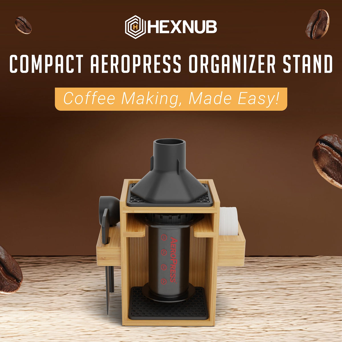 Organizer Stand for AeroPress Bamboo Coffee Caddy Compact Black