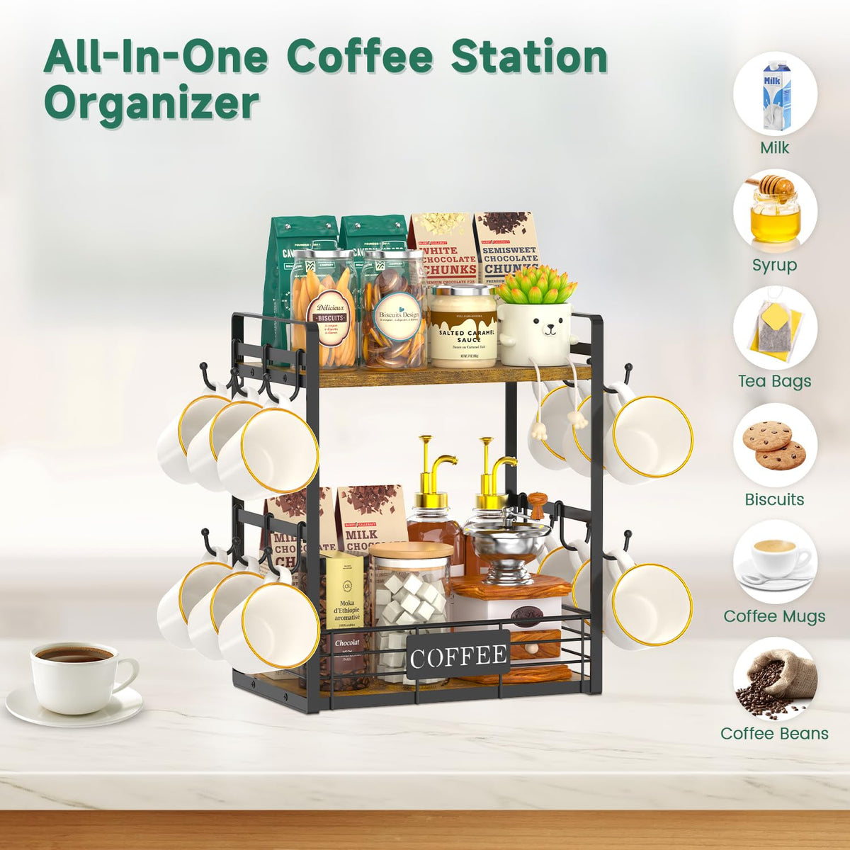 Coffee Mug Cup Holder Tree Bar Station Organizer