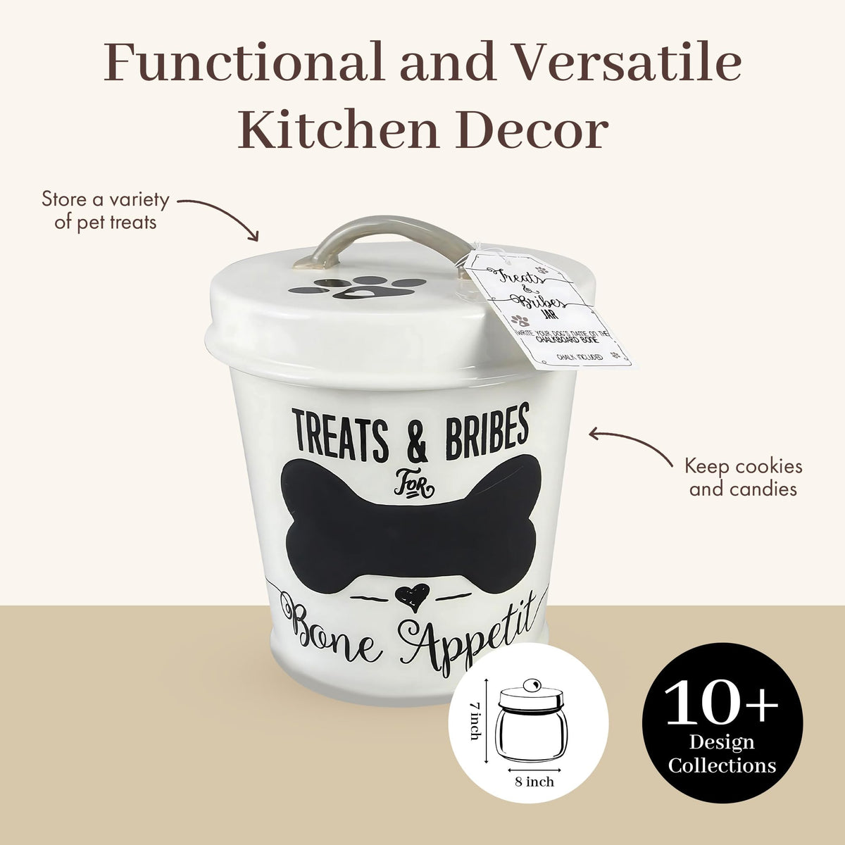 Ceramic Dog Treat Jar for Kitchen Counter
