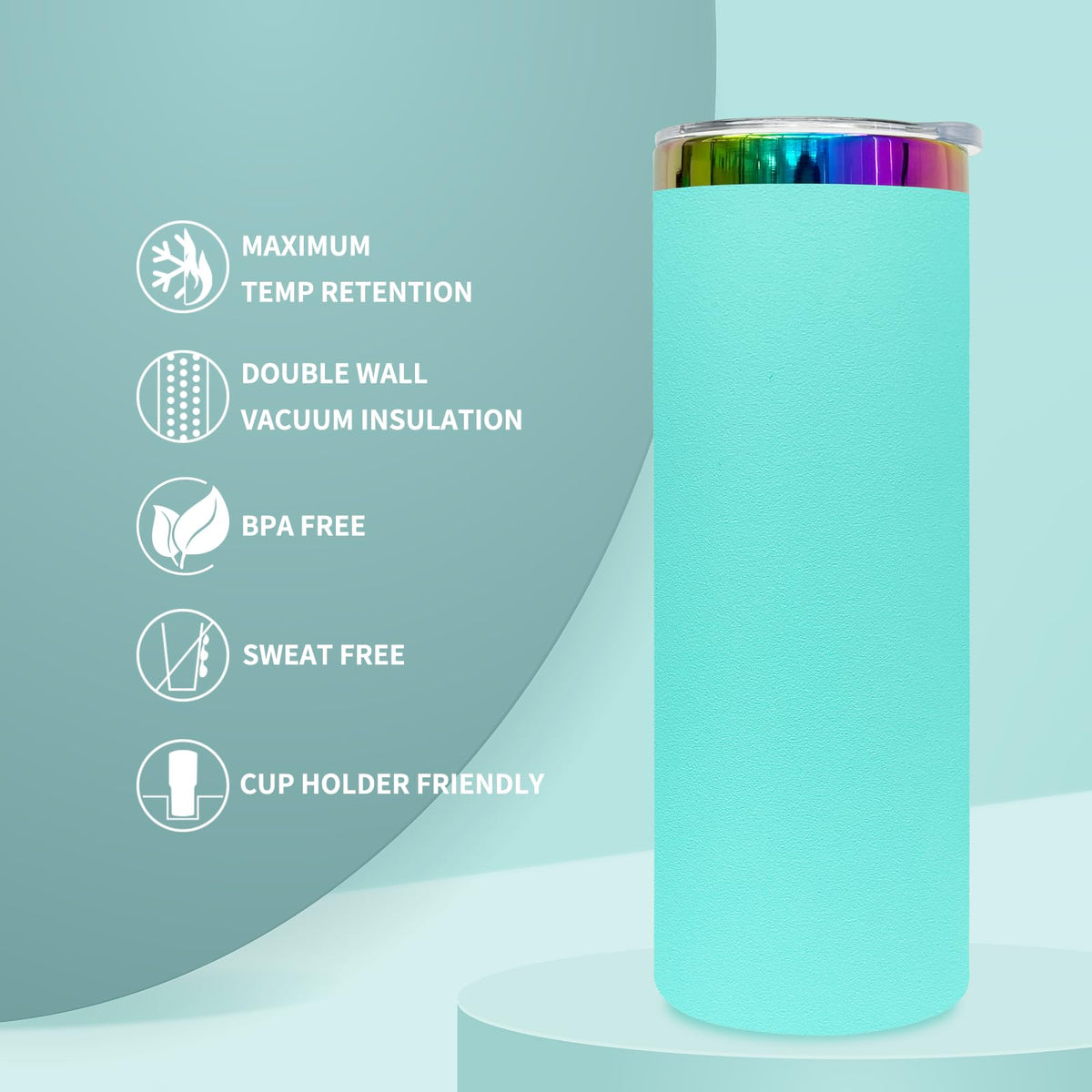 20 oz Skinny Tumblers Bulk With Lid and Straw Mint Green (8 Count)