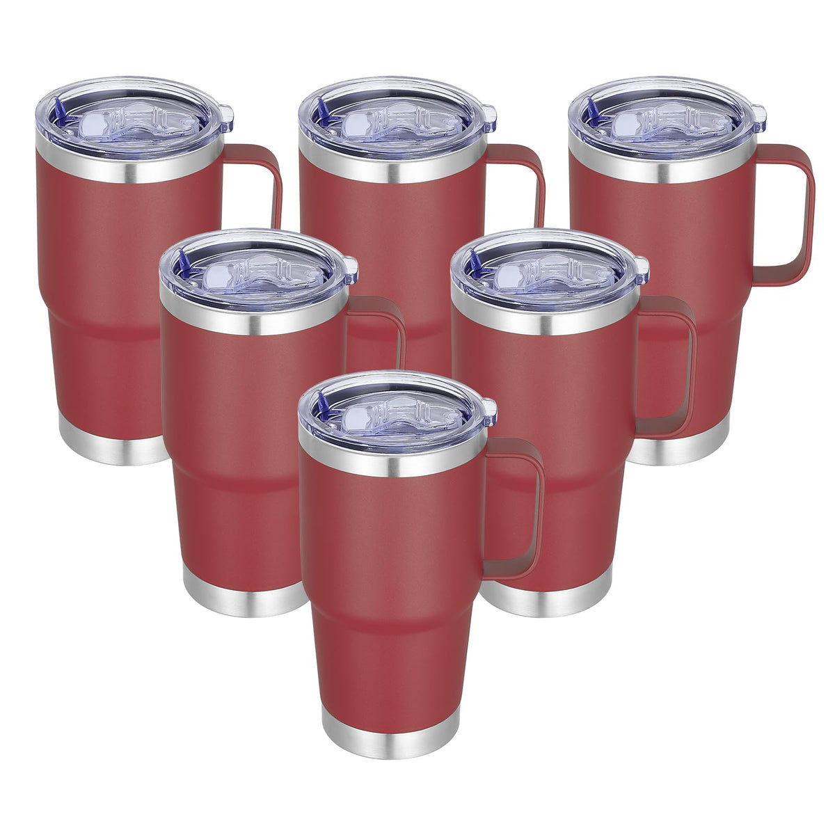 20 oz Stainless Steel Tumbler with Handle Bulk Metal Insulated Tumblers Travel Coffee Mug with Handle Double Wall Tumbler Cup with Lid and Straw (6 Count)