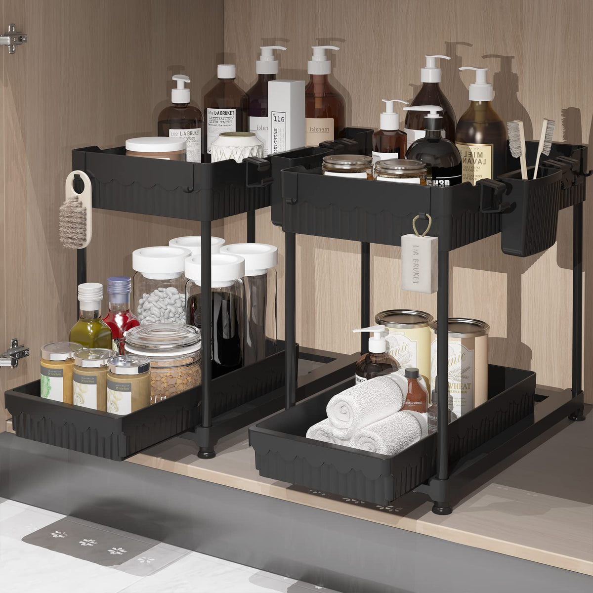 2-Pack 2-Tier Under Sink Organizers with Sliding Drawers (3 Count)