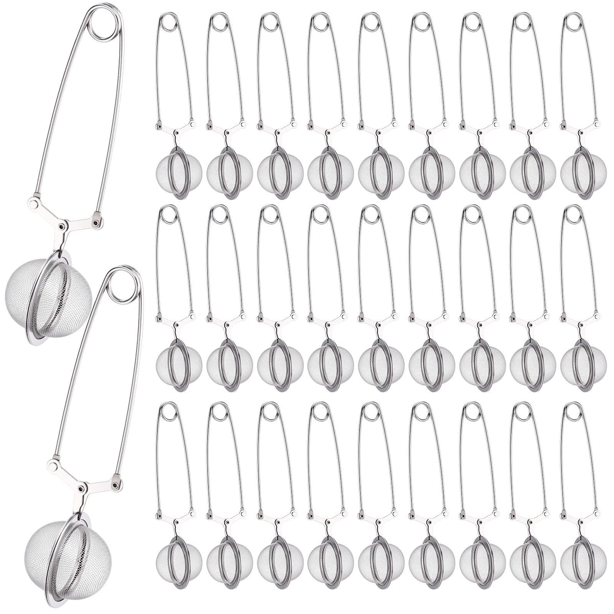 30 Pcs Loose Leaf Tea Infuser Stainless Steel Mesh Snap Tea Ball Strainers with Handle Metal (30 Count)
