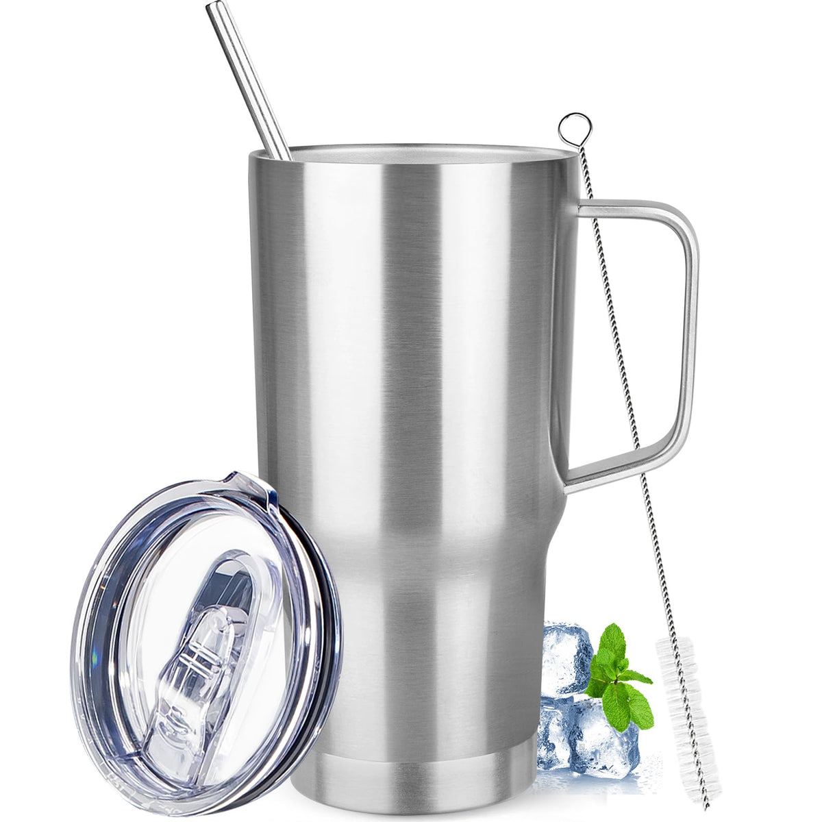 20 oz Tumbler with Handle Stainless Steel Insulated Coffee Mug Tumbler with Lid and Straw Double Wall Vacuum Insulated Coffee Mug Leak Proof Travel Mug Tumbler for Hot and Cold Drink