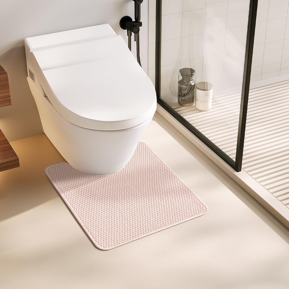 Toilet Rug Thin Toilet Rugs U Shaped Washable Non Slip Absorbent Quick Dry Low Pile Toilet Mat (3 Sq Ft)