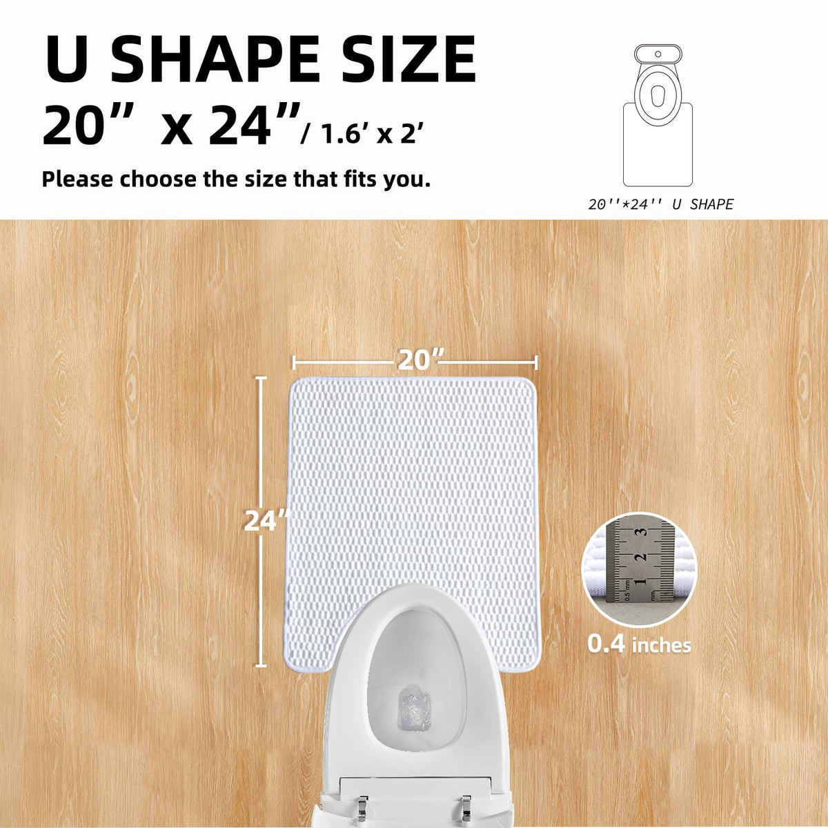 Toilet Rug Thin Toilet Rugs U Shaped Washable Non Slip Absorbent Quick Dry Low Pile Toilet Mat (48 Sq Ft)
