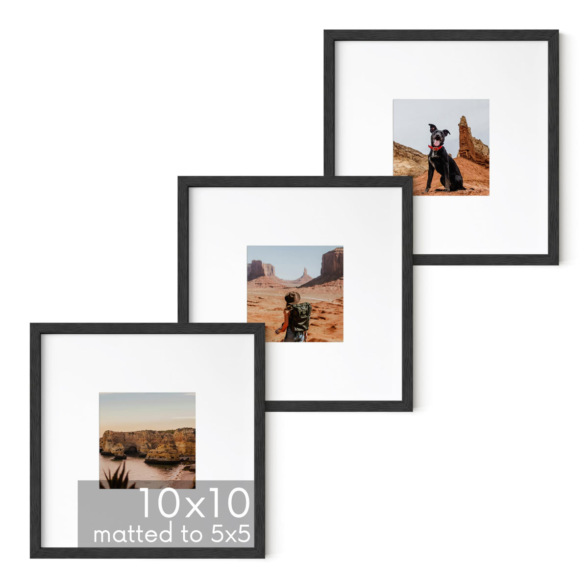 Solid Oak Wood 10”x10” Picture Frames Matted to 5”x5” Set of 3 (3 Count)