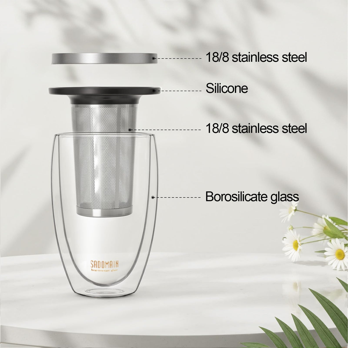 Glass Tea Cup with Infuser and Lid