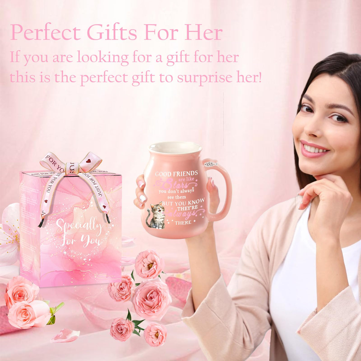 Friendship Gifts for Women Cat Mug Unique Birthday Gifts for Women Cute Stuff Kawaii Tea Cup Christmas Gift Bestie Friend Gift For Woman Cat Lovers hemed Gifts for BFF Coworker Sister