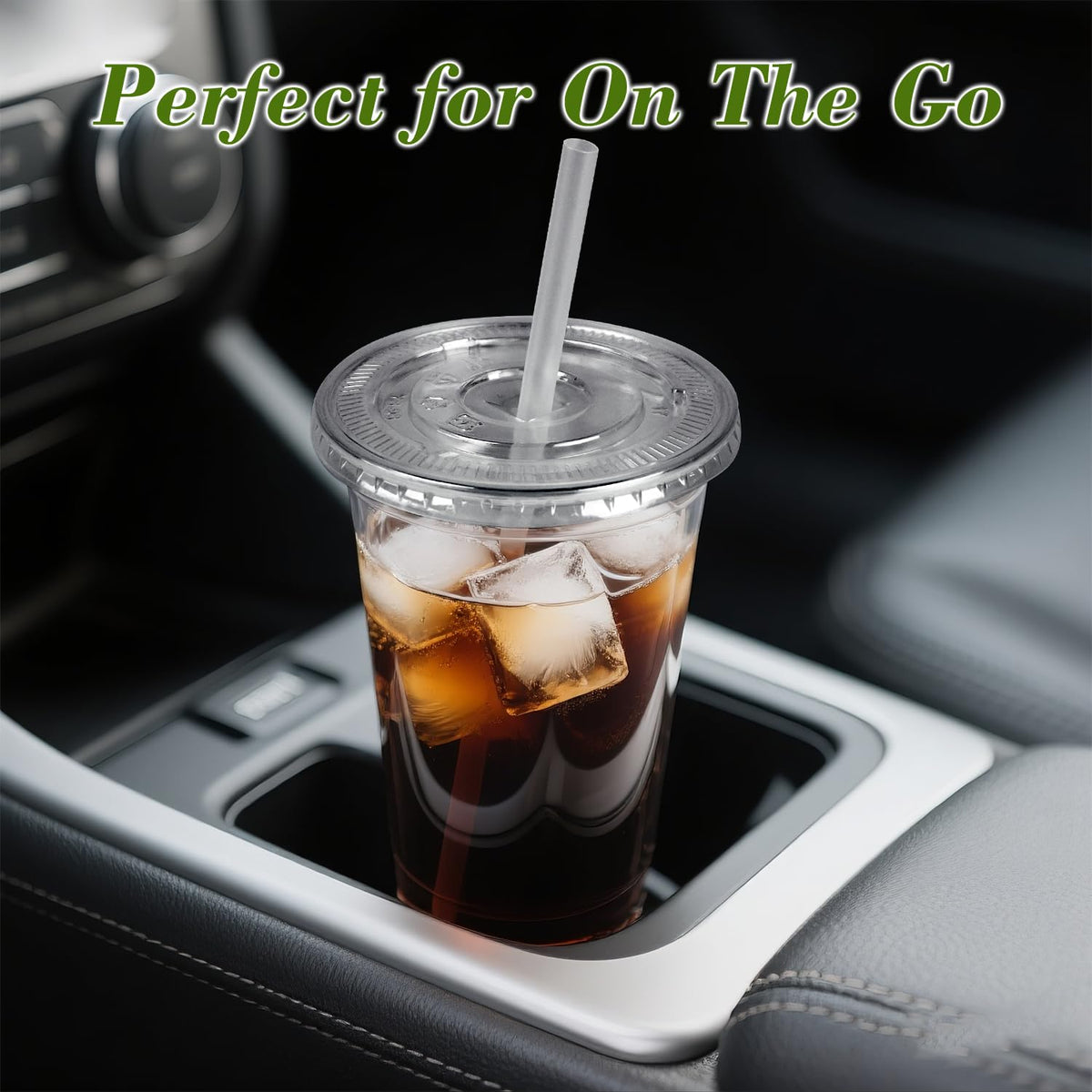 32 oz Clear Plastic Cups with Lids and Jumbo Straws (50 Count)