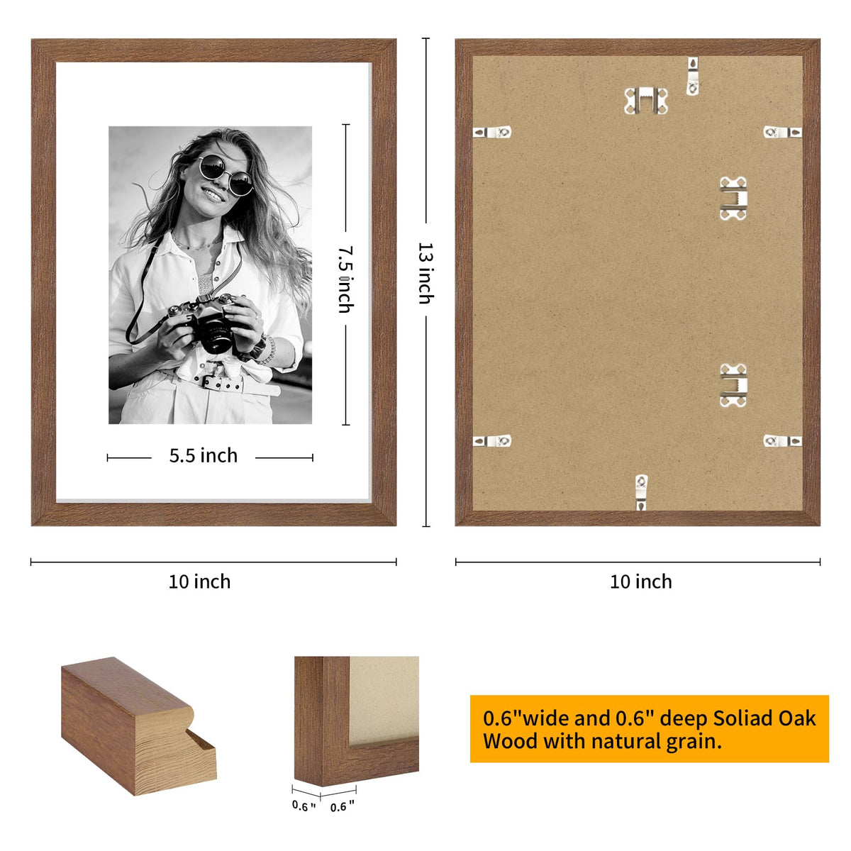 9x12 Solid Oak Wood Picture Frames (3 Count)