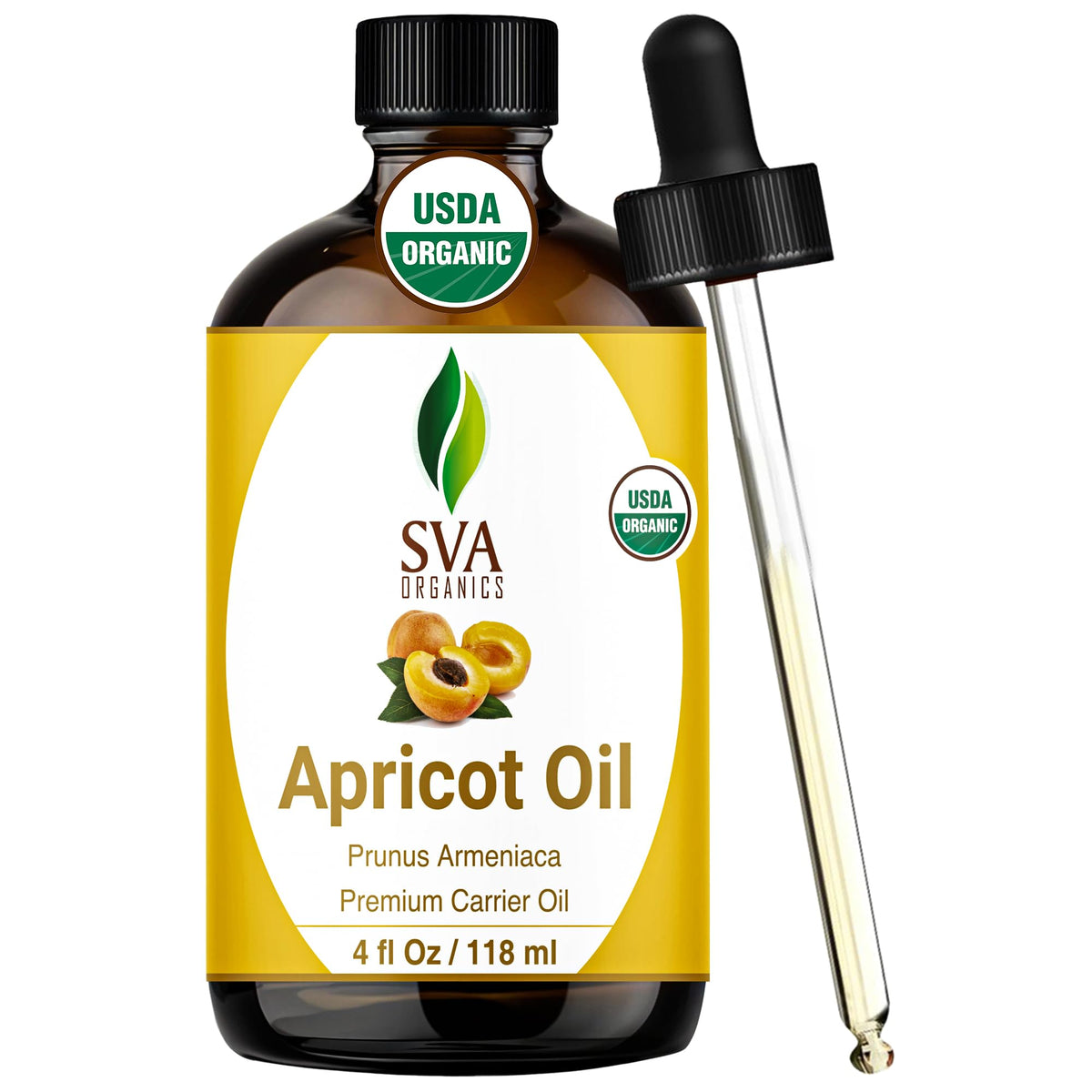 SVA Organic Apricot Seed Carrier Oil with Dropper (4 Fl Oz)