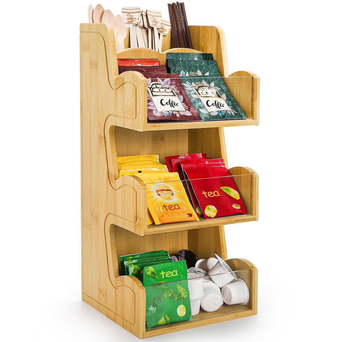 3 Tier Bamboo Coffee Condiment Station