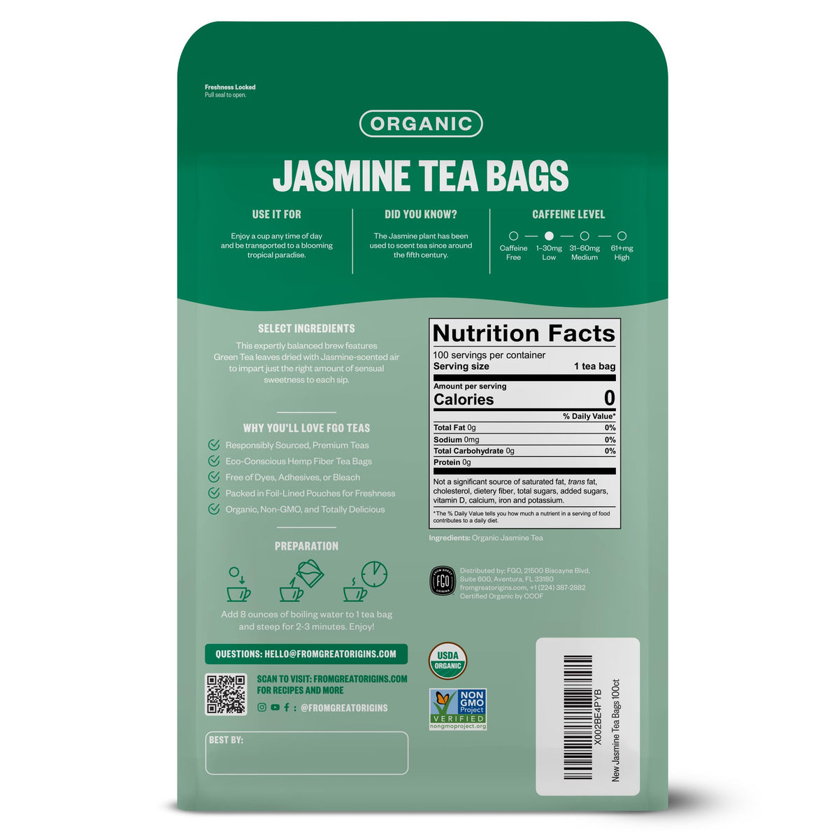 Organic Jasmine Green Tea (100 Count)