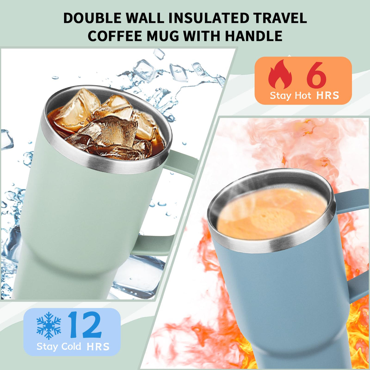 20oz Insulated Tumbler with Handle Stainless Steel Travel Coffee Mug with Lid and Straw Double Wall Vacuum Leak (4 Count)