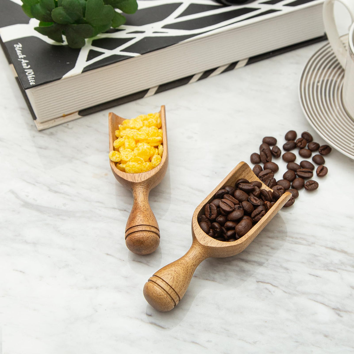 Wooden Scoops for Canisters 4PCS Wooden Scoop for Jars Acacia Mini Measuring Spoons for Ground Coffee Scoops Shovel Kitchen Scooping for Tea Powder & Bath Salt Laundry Detergent Shove (4 Count)