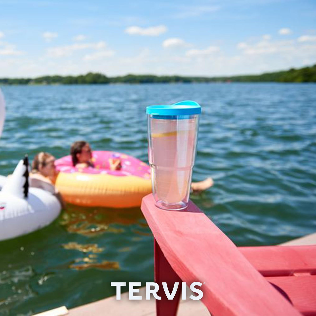 Clear & Colorful Tabletop Made in USA Double Walled Insulated Tumbler Travel Cup Keeps Drinks Cold & Hot
