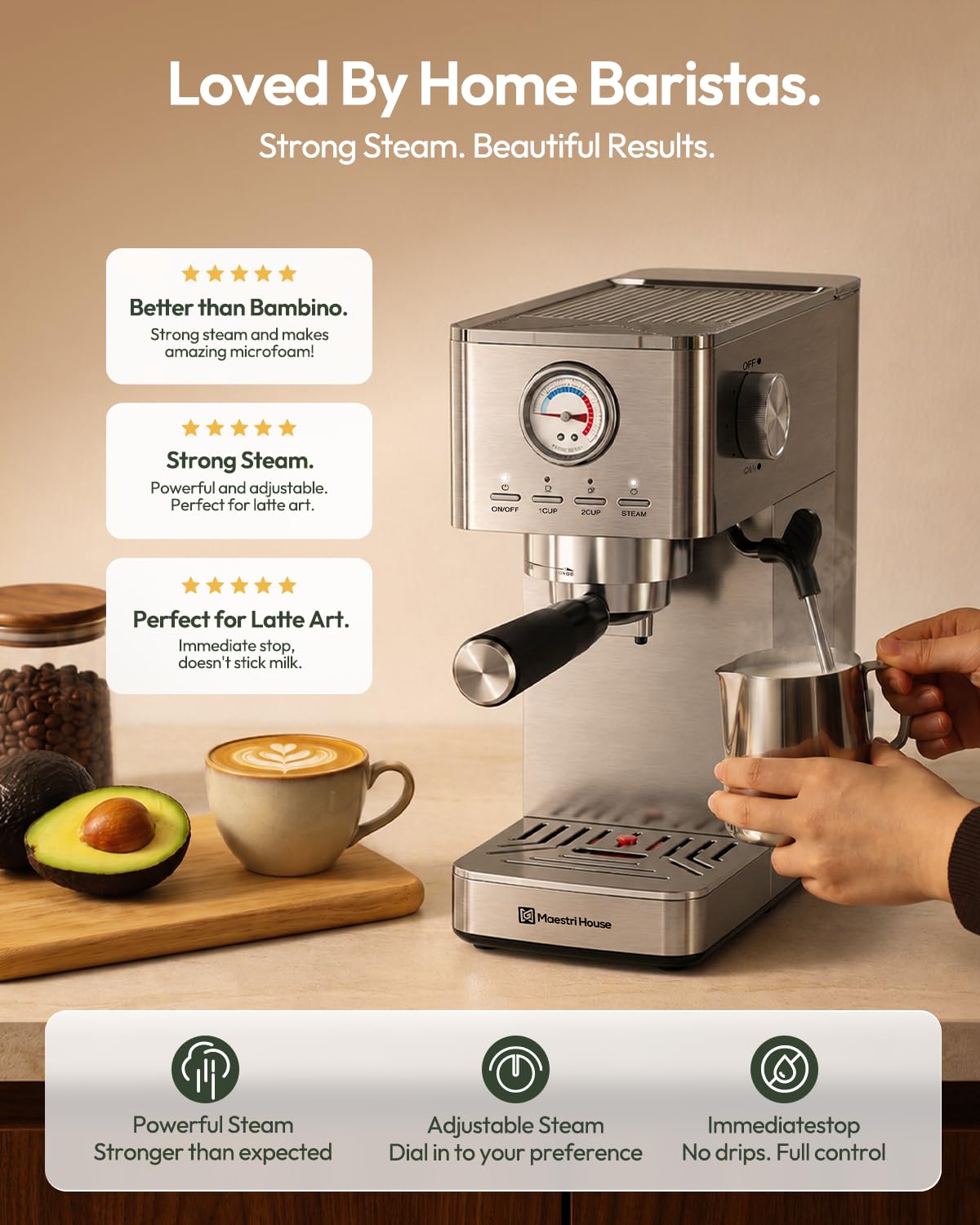 Slim Espresso Machine with Milk Frother