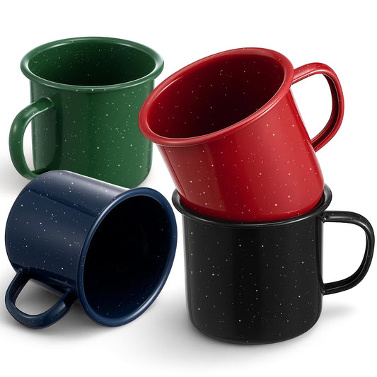 4 Pcs 12 oz Enamel Mugs Outdoor Camping Coffee Cups for Hot Cold Beverages Durable for Home (4 Count)