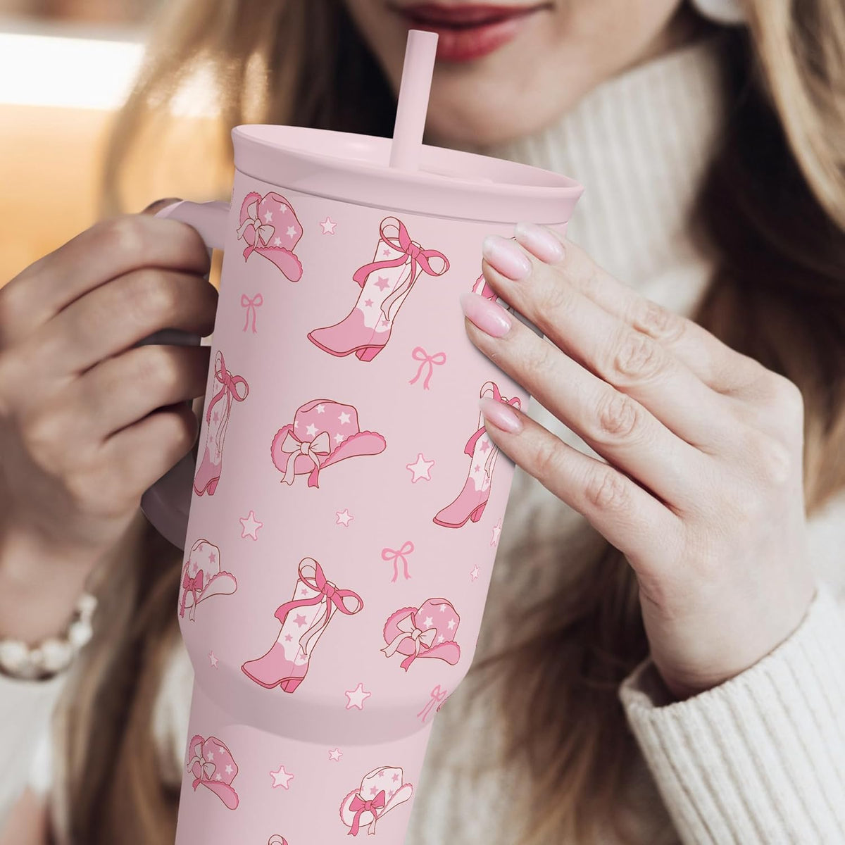 Cowgirl 40oz Slider Tumbler with Handle and Straw