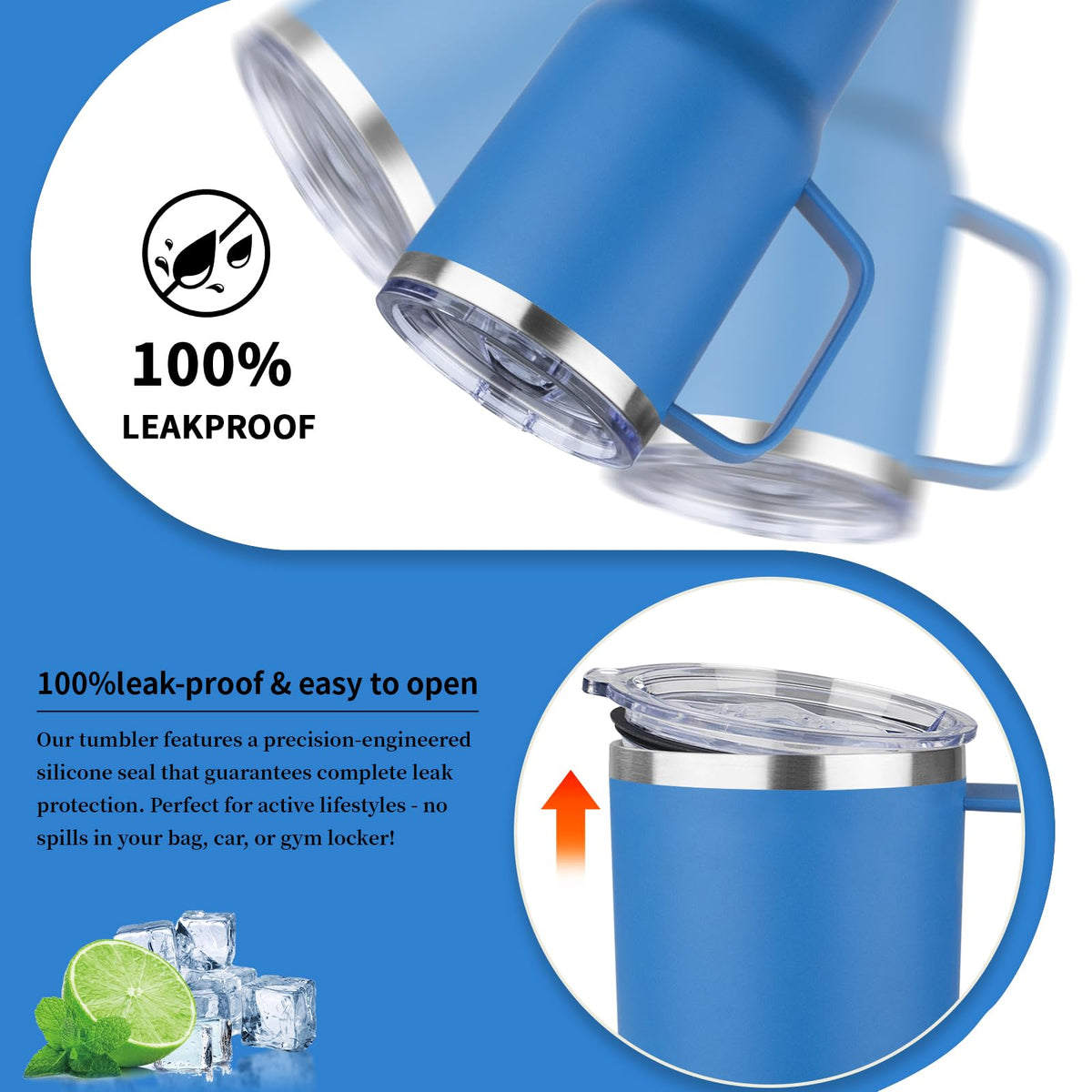 20oz Insulated Tumbler with Handle Stainless Steel Travel Coffee Mug with Lid and Straw Double Wall Vacuum Leak (6 Count)