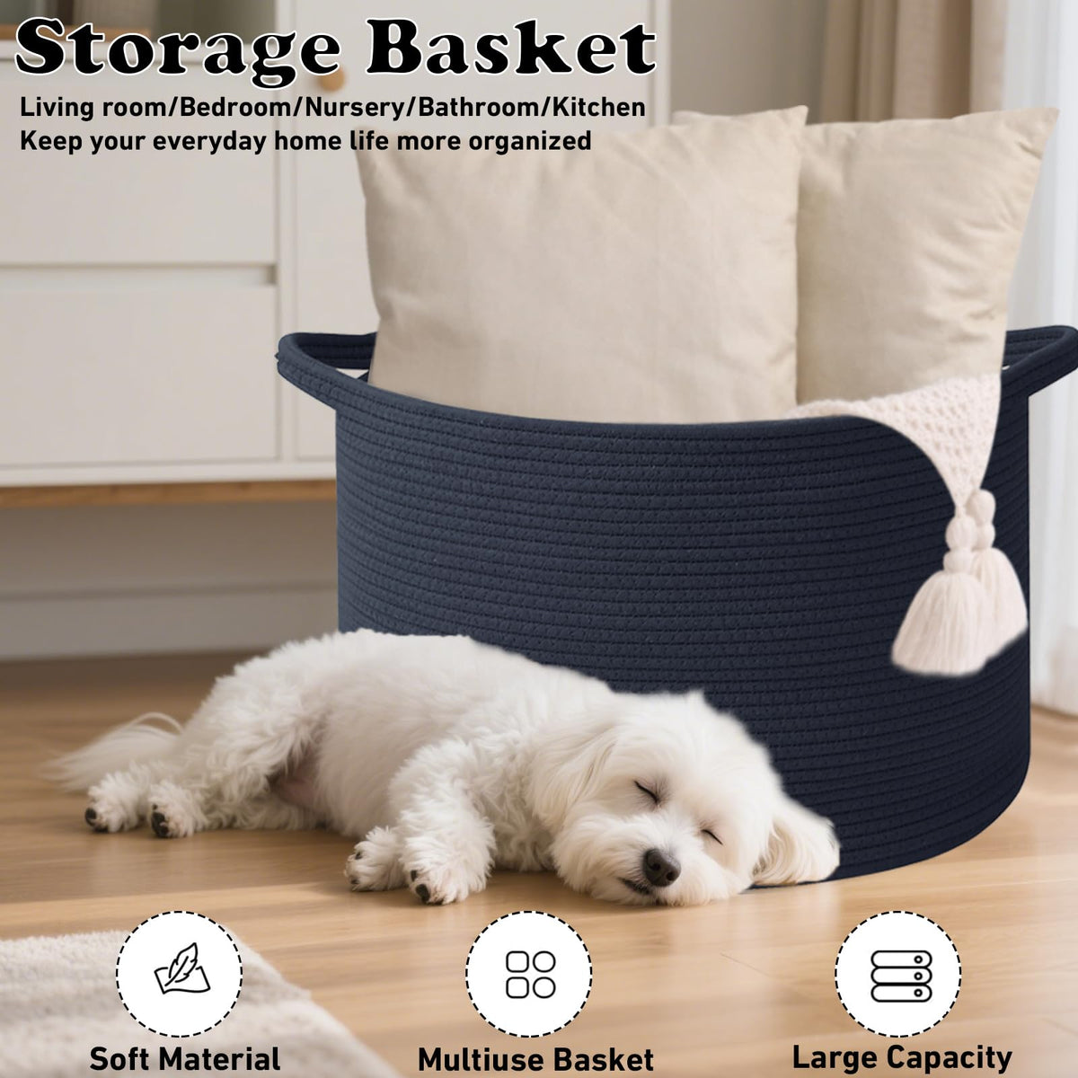 115L Extra Large Woven Cotton Rope Laundry Basket